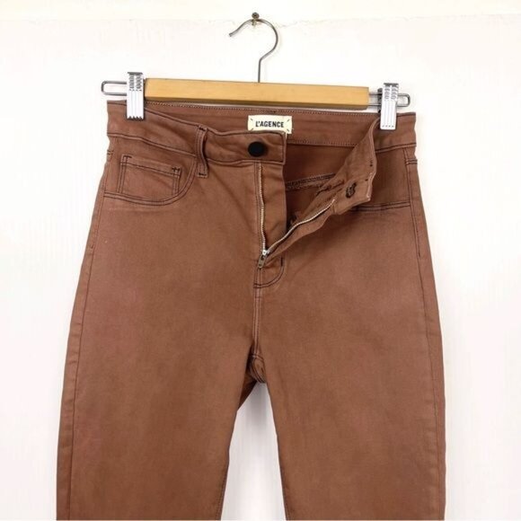 L'agence Margot High-Rise Coated Skinny Jeans Java brown 27 - Picture 3 of 7